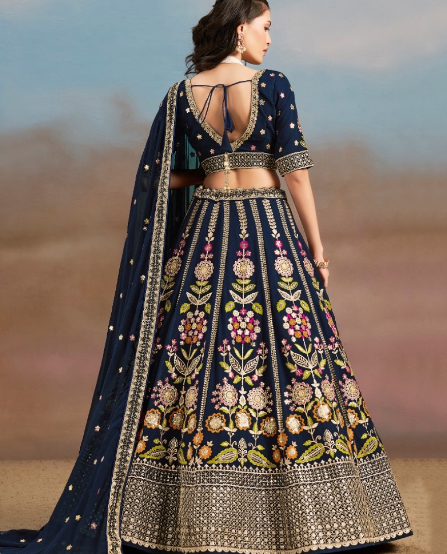 6008-BLUE - Stunning blue Thread Work Georgette Engagement Wear Lehenga With Blouse
